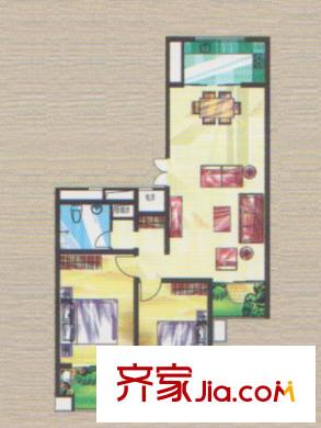 新海楓景戶型圖3#樓2-單元 2室2廳1衛(wèi)1廚