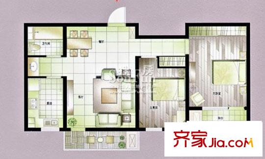 博悅世家戶型圖戶型B 2室2廳1衛(wèi)1廚
