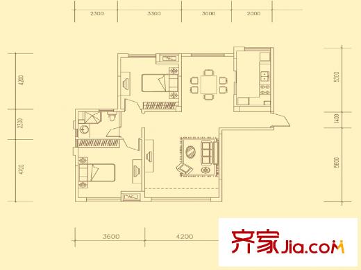 翰林新城戶型圖8號(hào)樓標(biāo)準(zhǔn)層A戶型 2室2廳1衛(wèi)1廚