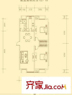 翰林新城戶型圖高層住宅標(biāo)準(zhǔn)層F戶型 2室2廳1衛(wèi)1廚