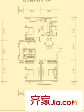 翰林新城戶型圖高層住宅標準層D戶型 3室2廳1衛(wèi)1廚