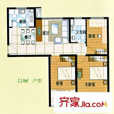 北國之春戶型圖戶型 3室2廳1衛(wèi)1廚