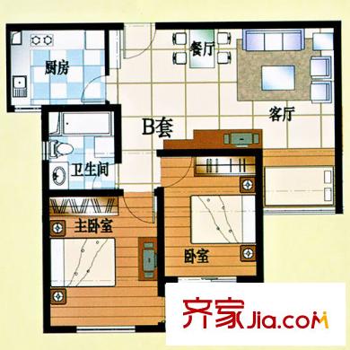 北國之春戶型圖戶型 2室2廳1衛(wèi)1廚
