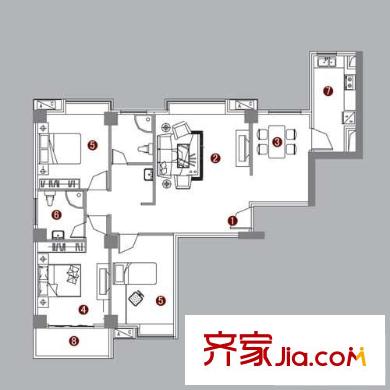 德潤玫瑰園戶型圖三期A1戶型 3室2廳2衛(wèi)1廚