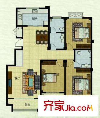 九龍山莊戶型圖高層24、25#樓 3室2廳2衛(wèi)1廚