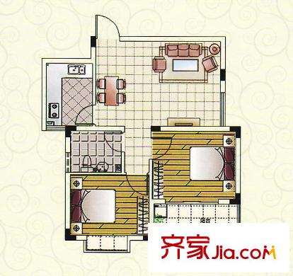 時代麗景苑戶型圖高層住宅34號樓F戶型 2室2廳1衛(wèi)1廚