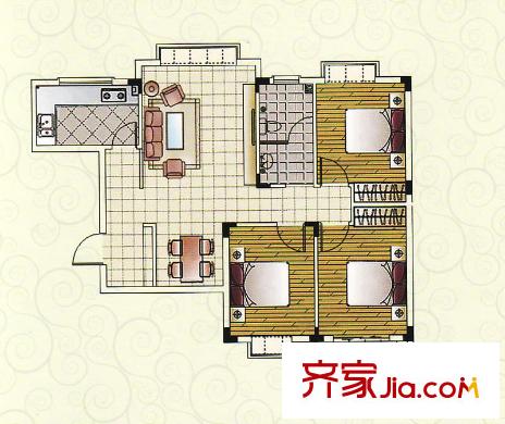時代麗景苑戶型圖高層住宅34號樓E戶型 3室2廳1衛(wèi)1廚