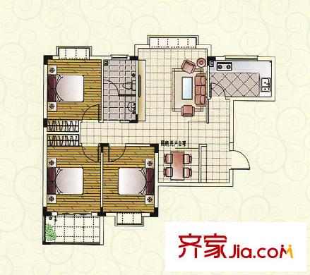 時代麗景苑戶型圖高層住宅34號樓E戶型 3室2廳1衛(wèi)1廚