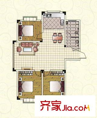 時代麗景苑戶型圖高層住宅33號樓B戶型 3室2廳1衛(wèi)1廚
