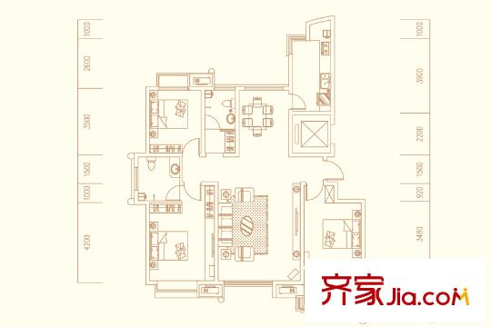 德潤玫瑰熙園6號樓A1戶型 3室2廳2衛(wèi)1廚