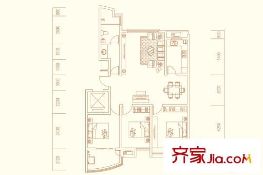 德潤玫瑰熙園4/5號樓B2戶型 3室2廳1衛(wèi)1廚