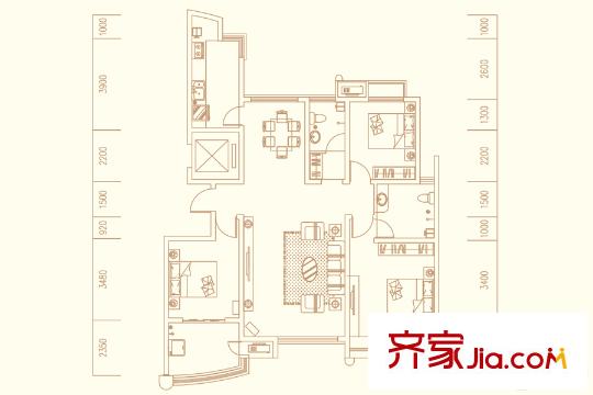 德潤玫瑰熙園6號樓A2戶型 3室2廳2衛(wèi)1廚