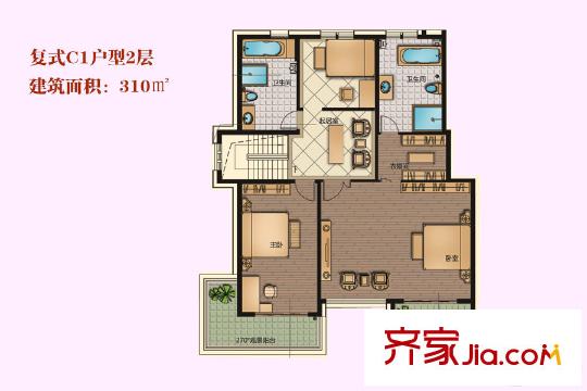 和潤(rùn)尚公館風(fēng)雅復(fù)居C1二層 3室2廳3衛(wèi)1廚