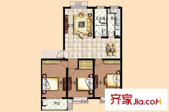金都世家一期多層47#樓戶型圖 3室2廳1衛(wèi)1廚