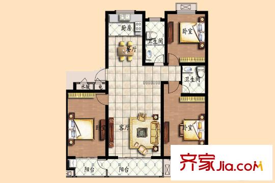 金都世家一期多層37#樓戶型圖 3室2廳2衛(wèi)1廚