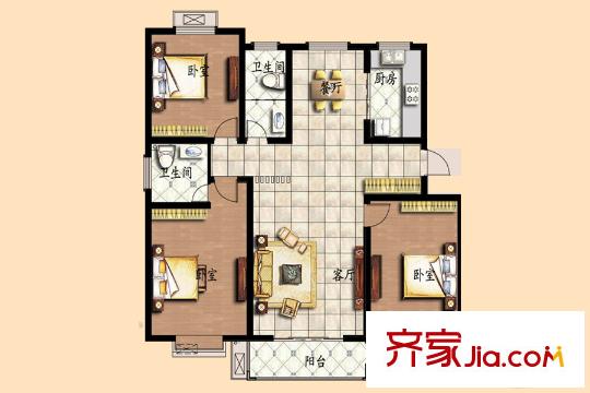 金都世家一期多層37#樓戶型圖 3室2廳2衛(wèi)1廚