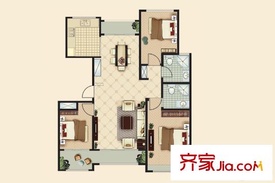 盛唐山河成臻園組團(tuán)F戶型 3室2廳2衛(wèi)1廚