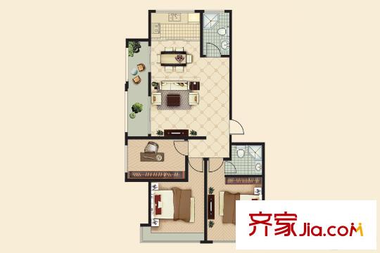 盛唐山河成臻園組團(tuán)E戶型 3室2廳2衛(wèi)1廚