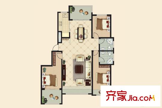盛唐山河成臻園組團(tuán)A戶型 3室2廳2衛(wèi)1廚