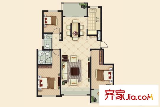 盛唐山河成臻園組團(tuán)B戶型 3室2廳2衛(wèi)1廚