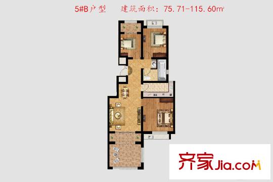美國小鎮(zhèn)電梯多層5#B戶型 3室2廳1衛(wèi)1廚