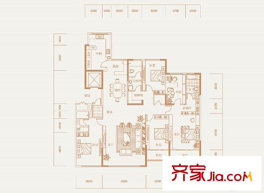 公園壹號(hào)高層D戶型 5室2廳3衛(wèi)1廚