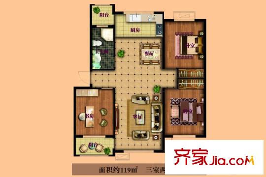 峽山星河灣一期多層7戶型 3室2廳1衛(wèi)1廚