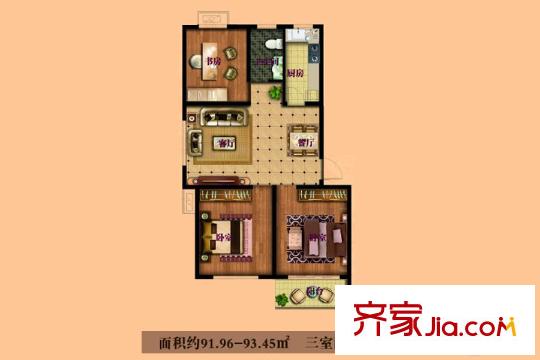 峽山星河灣一期多層3戶型 3室2廳1衛(wèi)1廚