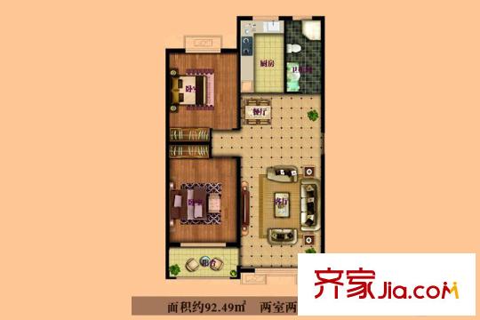 峽山星河灣一期多層4戶型 2室2廳1衛(wèi)1廚