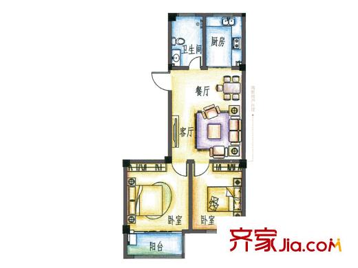 君悅美地一期多層C戶型 2室2廳1衛(wèi)1廚