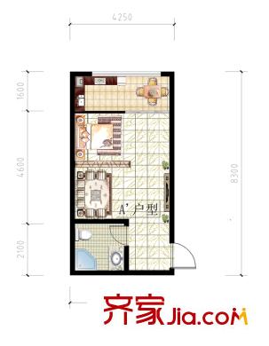 可林奇財(cái)富創(chuàng)意大廈A公寓戶型 1室1廳1衛(wèi)1廚
