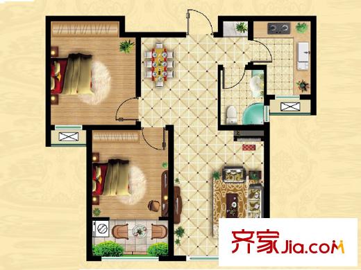 峽山中央華府36#B戶型 2室2廳1衛(wèi)1廚
