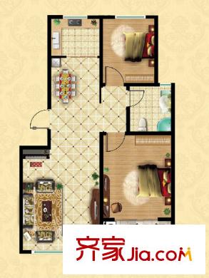 峽山中央華府20/21/28/29#B戶型 2室2廳1衛(wèi)1廚