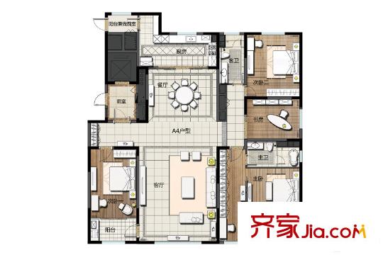 卓信EHO國際社區(qū)高層A4戶型 4室2廳2衛(wèi)1廚