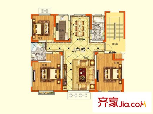 舜景苑一期高層23、24、25、26號樓J戶型 3室2廳2衛(wèi)1廚