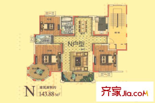 舜景苑一期高層23、24、25、26號樓N戶型 3室2廳2衛(wèi)1廚