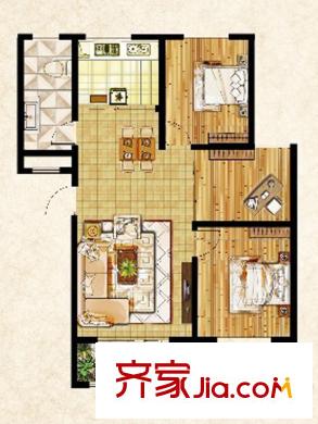 新城湖光山舍高層J戶型 3室2廳1衛(wèi)1廚