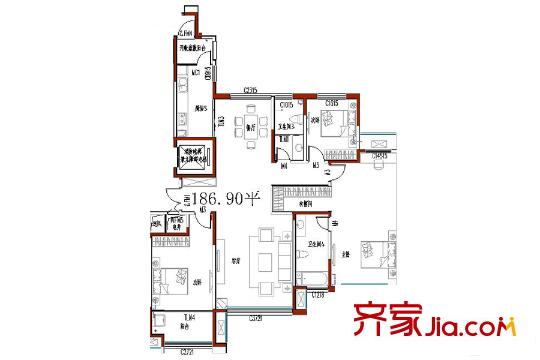 金宸公館13號(hào)樓3戶(hù)型 3室2廳2衛(wèi)1廚
