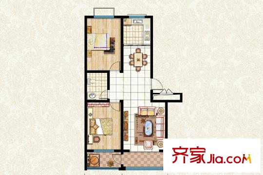 清平花園多層26#C戶型 2室2廳1衛(wèi)1廚