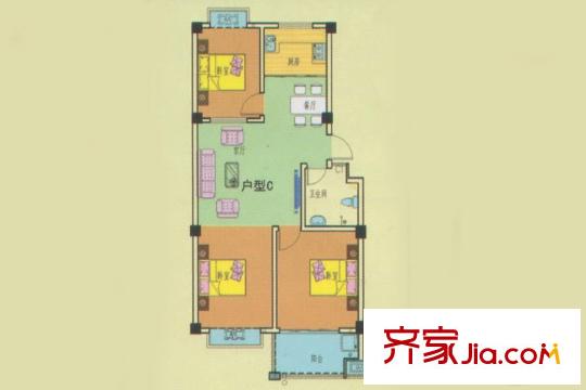 王侯嘉苑戶型C 3室2廳1衛(wèi)1廚