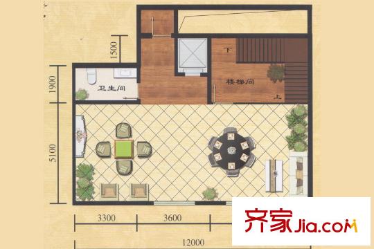 天潤淺水灣36號樓別墅地下一層戶型圖 2廳1衛(wèi)