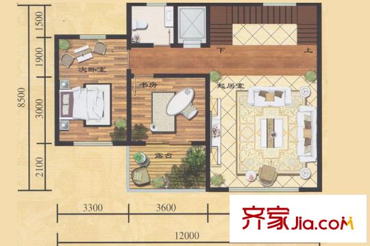 天潤淺水灣36號樓別墅地上二層戶型圖 2室1廳1衛(wèi)
