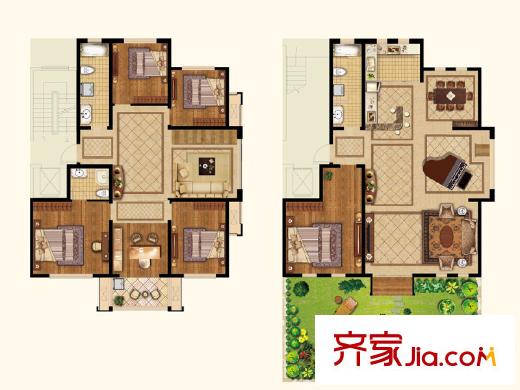 香頌灣A戶型底層復(fù)式花園洋房 6室4廳3衛(wèi)1廚