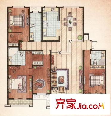 麒麟公館一期高層住宅D戶型 4室2廳3衛(wèi)1廚