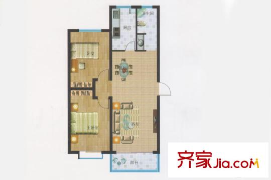 濱?；▓@C戶型 2室2廳1衛(wèi)1廚
