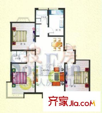 東方名苑戶型圖B 3室2廳2衛(wèi)1廚