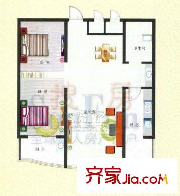 東方名苑戶型圖E 2室2廳1衛(wèi)1廚