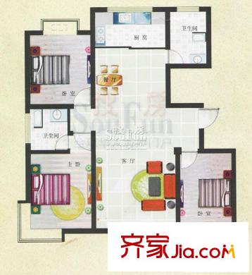 東方名苑戶型A 3室2廳2衛(wèi)1廚