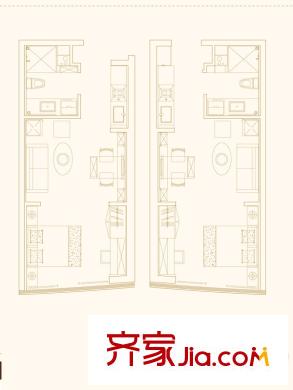 榮觀華府沿河尊邸05戶型 1室1廳1衛(wèi)1廚