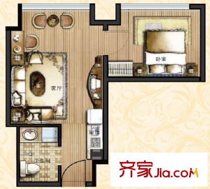 寶鼎花園高層公寓E2戶型  1室1廳1衛(wèi)1廚
